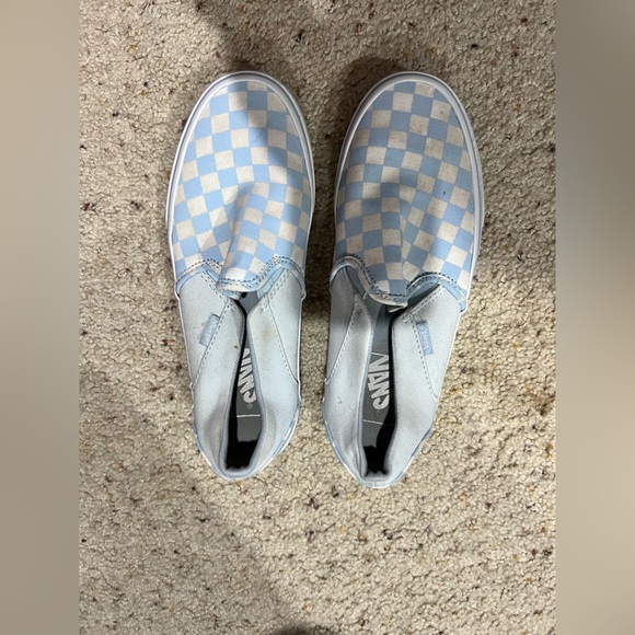 Vans Shoes - Women’s white light blue checkered Vans 8.5